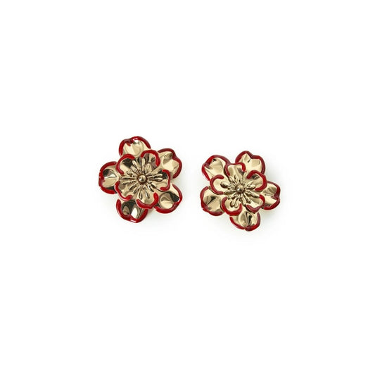 Elegant Gold & Red Floral Jewelry Set – Bracelet, Earrings & Ring Combo