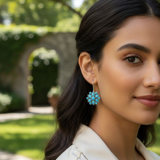 Turquoise Floral Drop Earrings – Statement Flower Jewelry