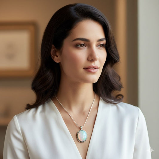 Moonlight Opal Oval Pendant Necklace