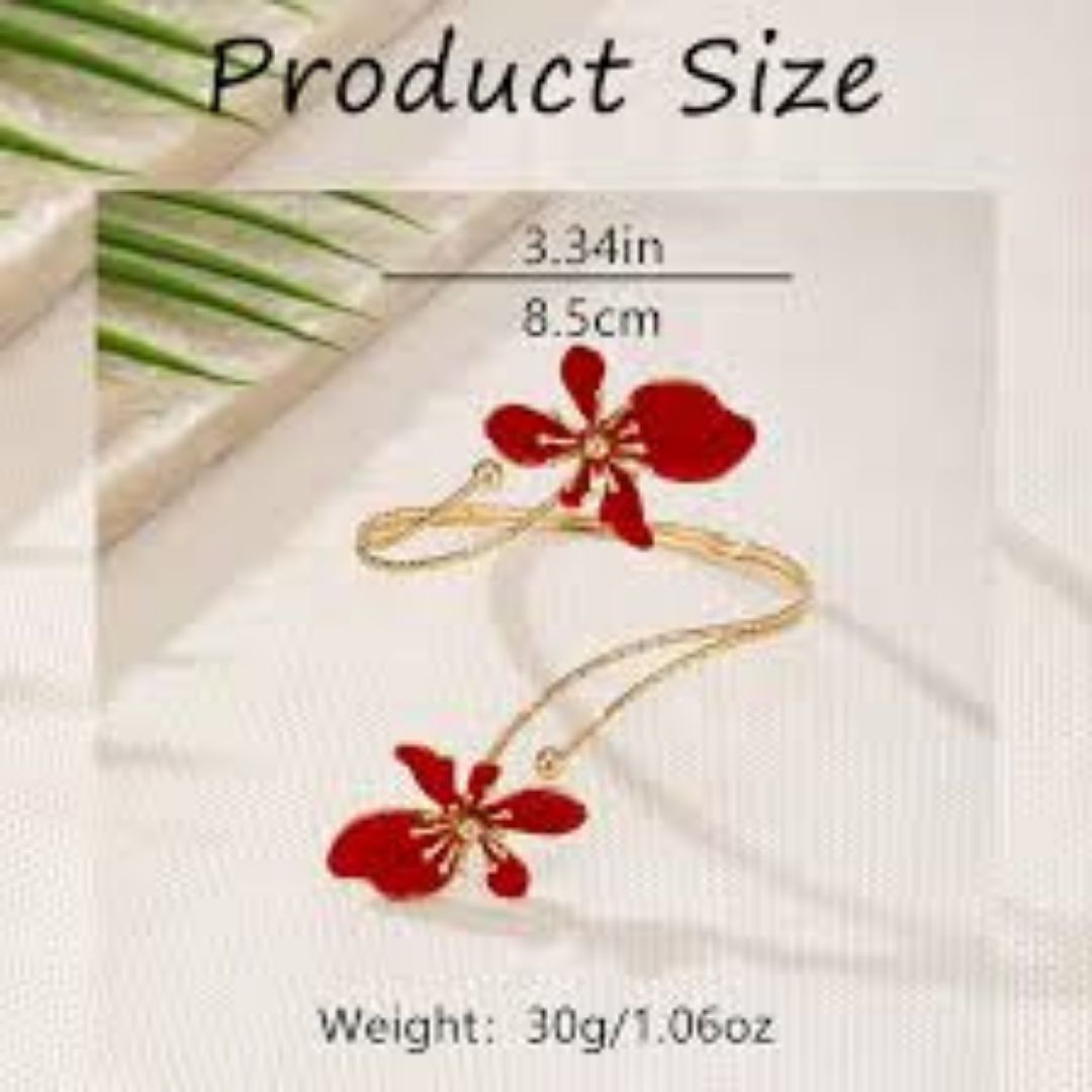 Elegant Red Floral Jewelry Set – Armlet, Ring & Statement Earrings