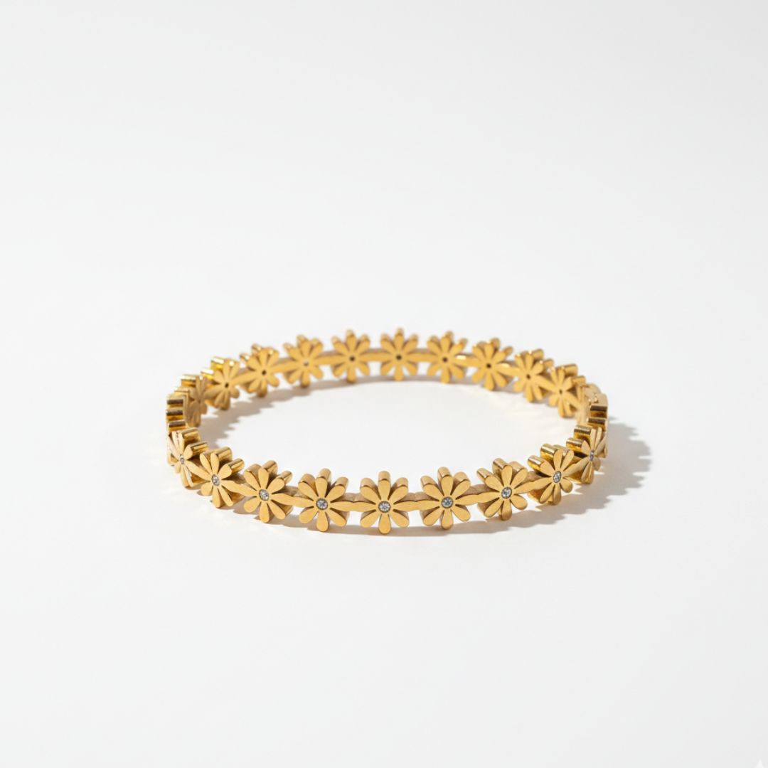Gold Bloom Flower Bangle Bracelet