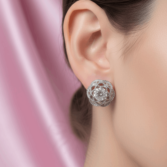 Silver Floral Cluster Stud Earrings