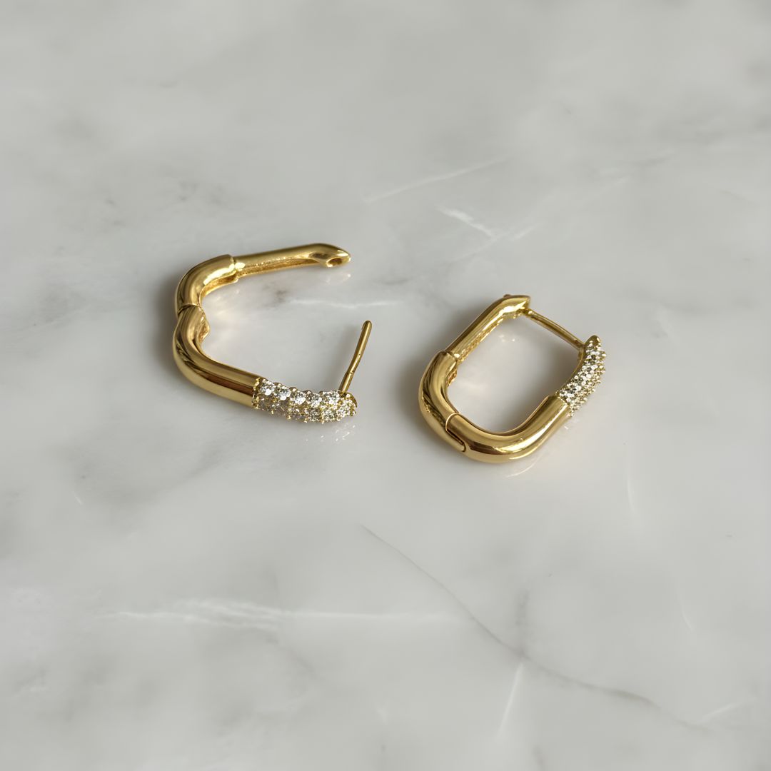 Gold Plated CZ Square Hoop Earrings | Anti-Tarnish