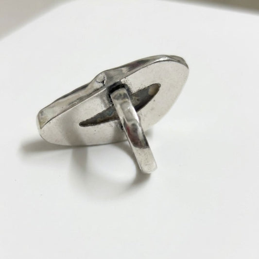 Natural Druzy Agate Slice Ring – Organic Statement Silver Ring