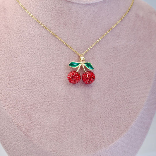 Cherry Red Crystal Pendant Necklace for Women | Gold Finish Cute Pendant