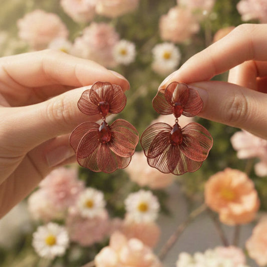 Maroon Floral Statement Earrings for Women – Lightweight Party Wear Earrings for Girls