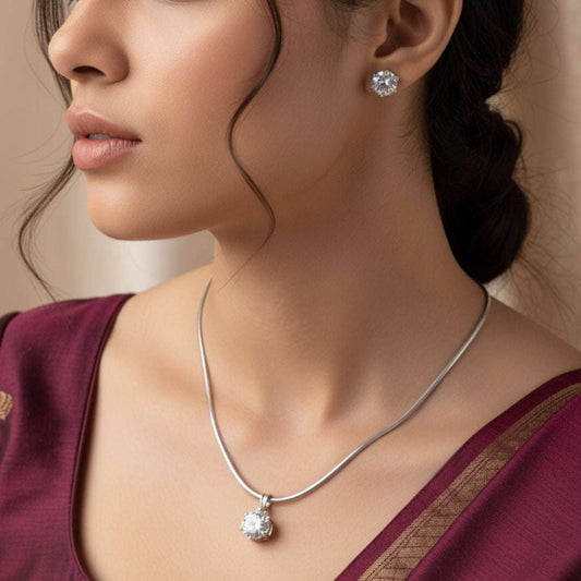 Elegant Solitaire American Diamond Necklace Set