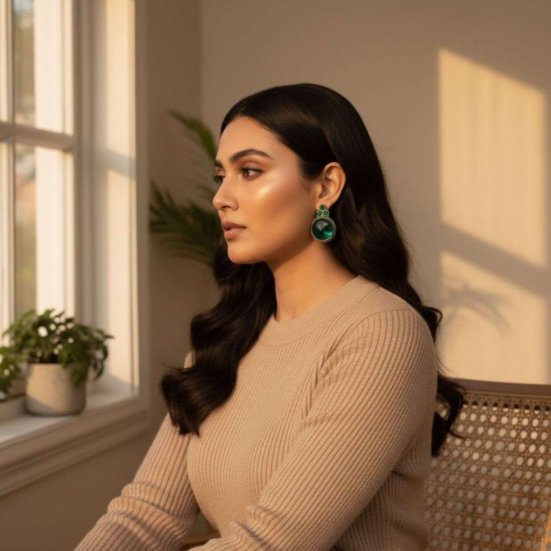 Oxidized Antique Green Stud Earrings