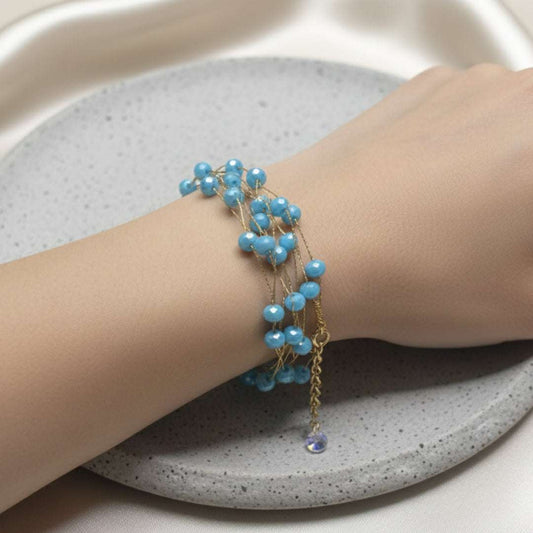 Handmade Turquoise Beaded Gold Bracelet – Elegant Multi-Strand Jewelry