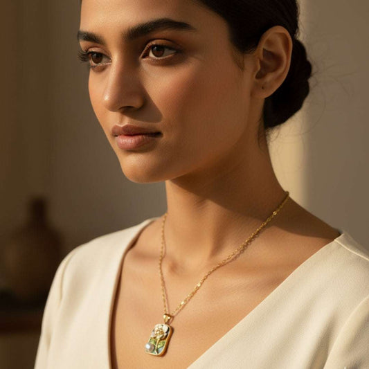 Gold Floral Enamel Pendant Necklace