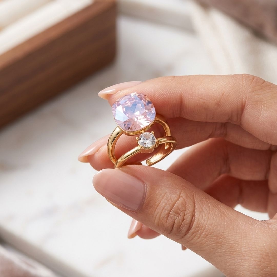 Blush Radiance Double Crystal Ring