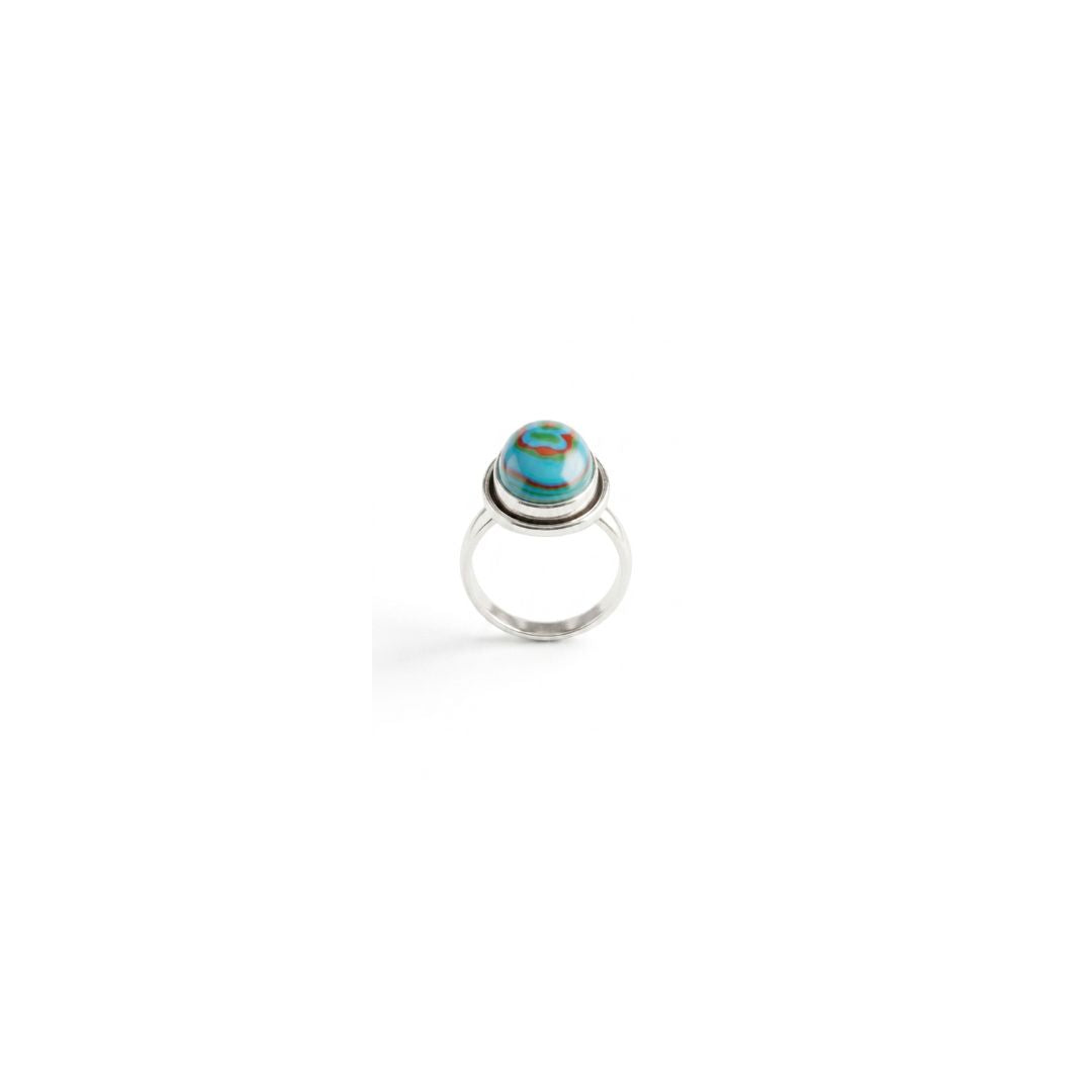 German Silver Ring with Multicolor Oval Stone – Handmade Statement Ring