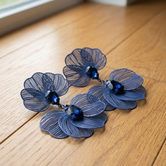 Blue Floral Statement Earrings for Women – Lightweight Party Wear Earrings for Girls