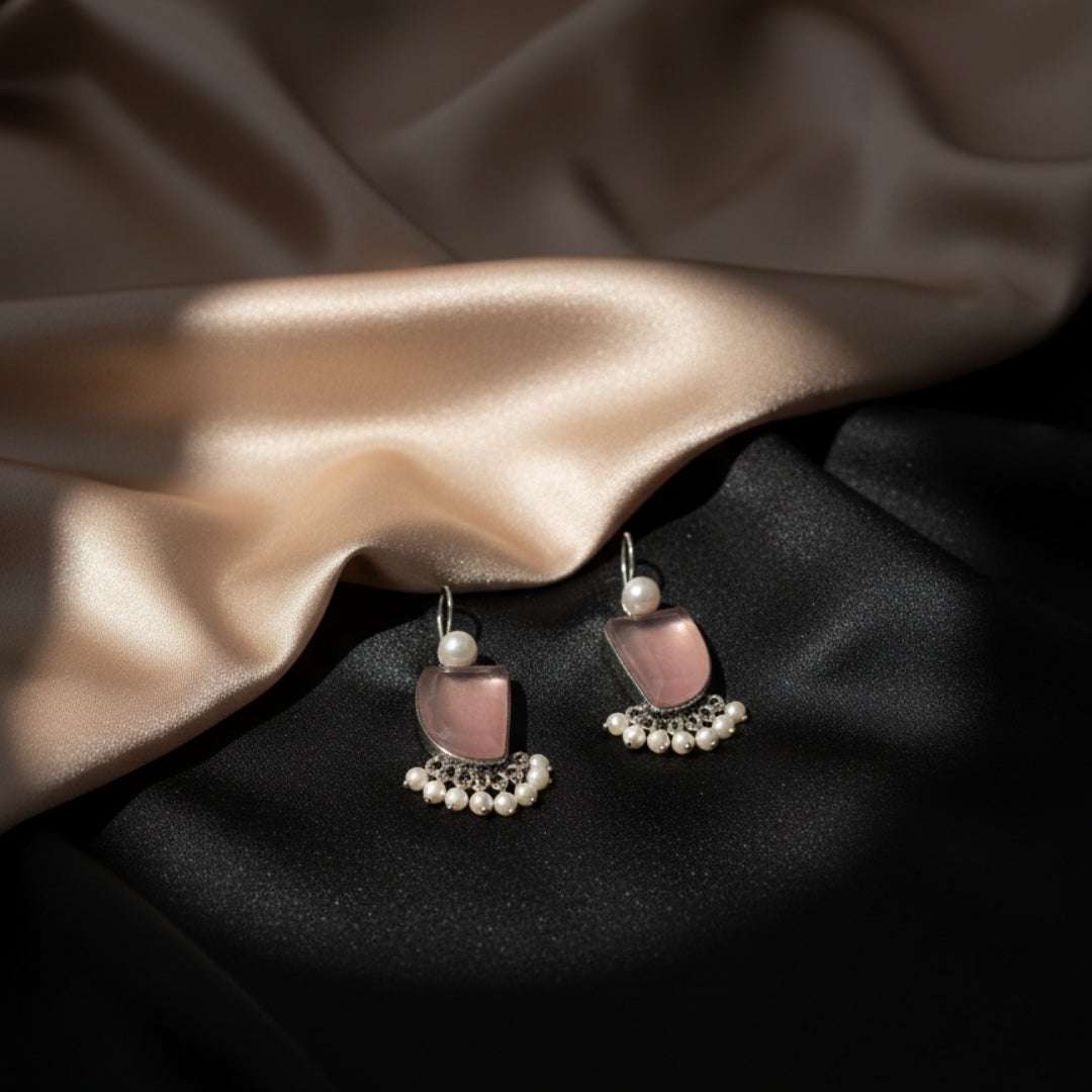 Oxidized Light Purple Stone & Pearl Danglers