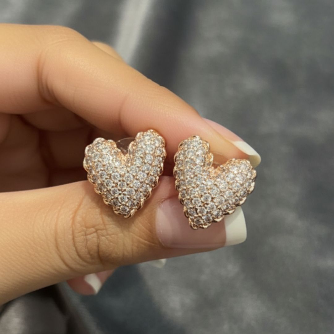 Sparkling Rose Gold Heart Earrings