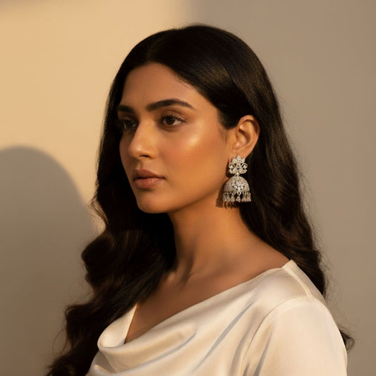 American Diamond Jhumka Earrings – Bridal Silver