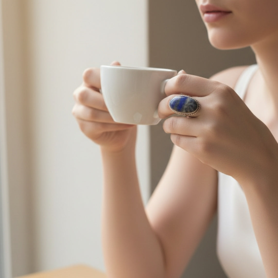 Oxidized Silver Lapis Lazuli Oval Ring