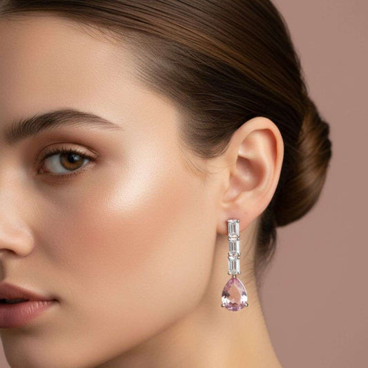American Diamond Linear Pink Drop Earrings