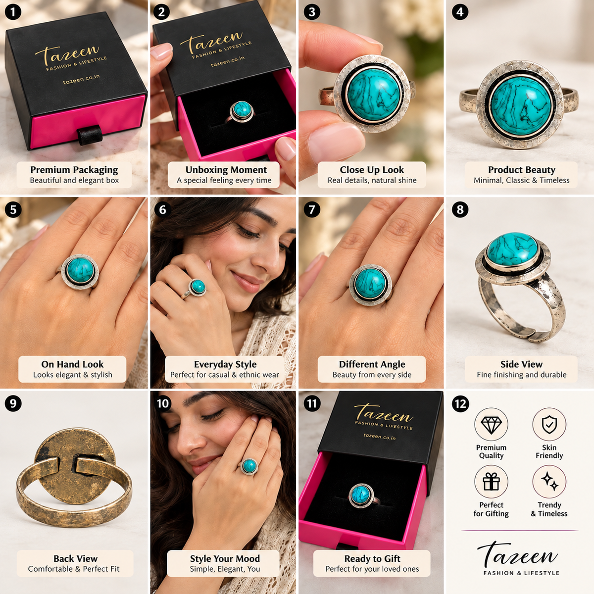 Oxidised Turquoise Stone Statement Ring | Boho Vintage Silver Finish