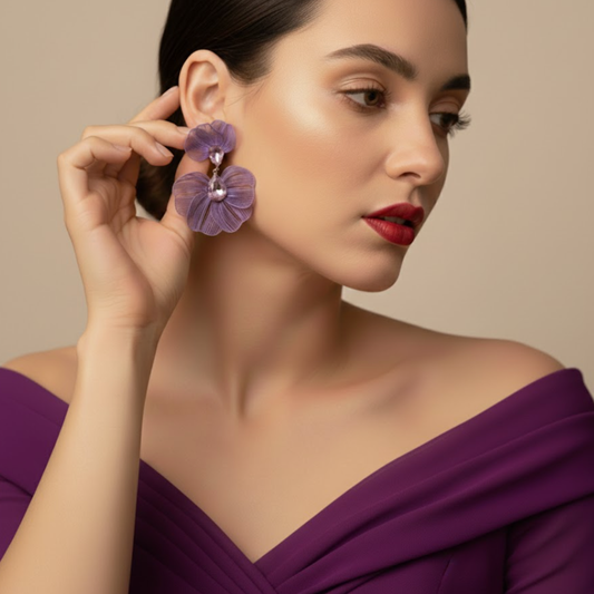 Lavender Floral Statement Earrings for Women – Lightweight Party Wear Earrings for Girls