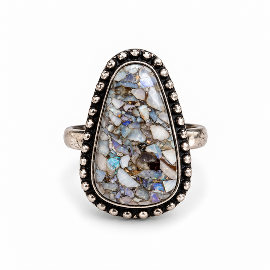 Oxidised Silver Opal Mosaic Statement Ring