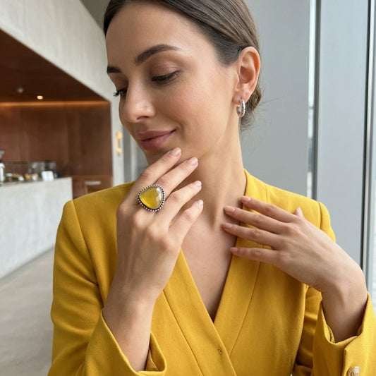 Oxidised Yellow Stone Statement Ring – Vintage Handcrafted Design