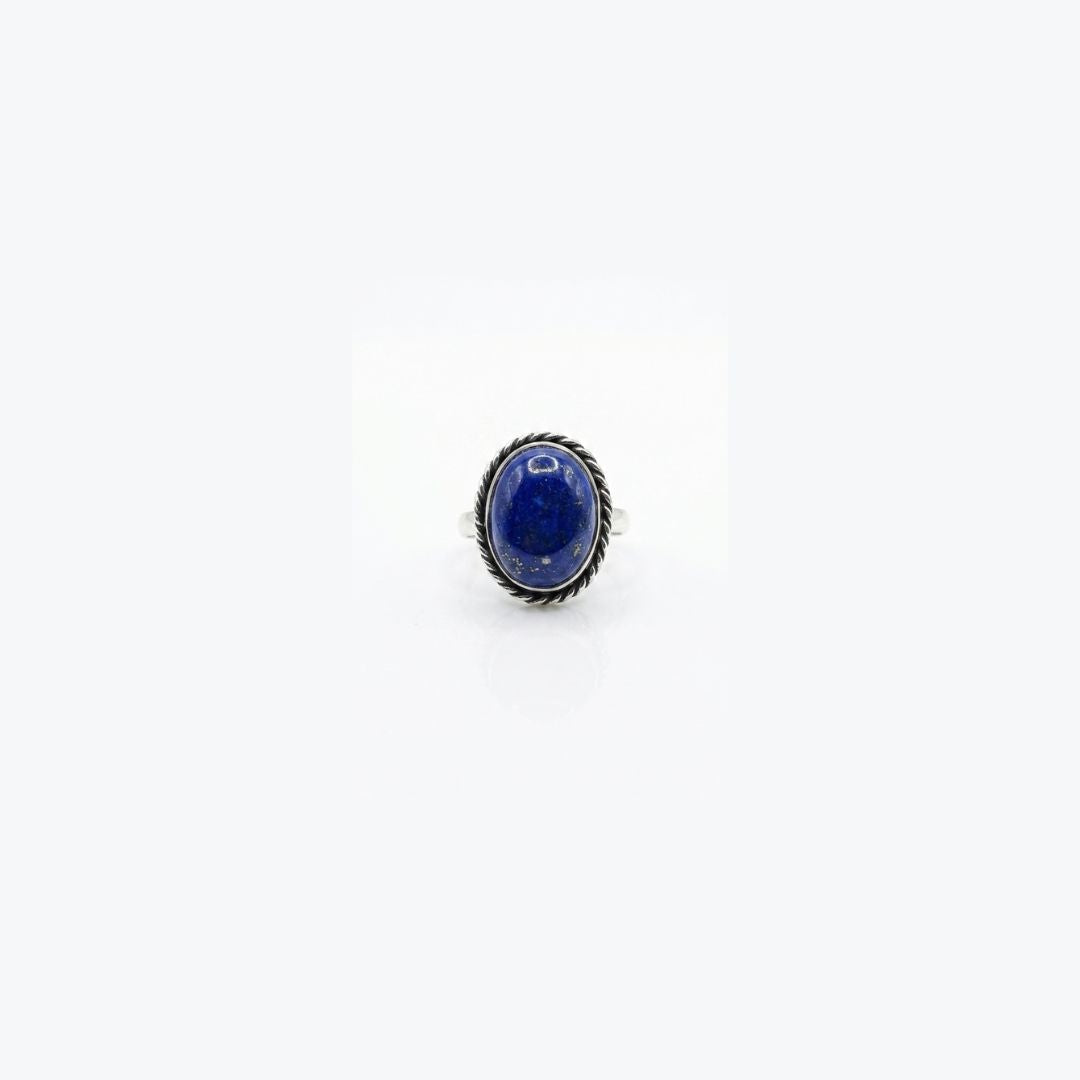 German Silver Ring with Blue Oval Stone – Vintage Handmade Statement Ring