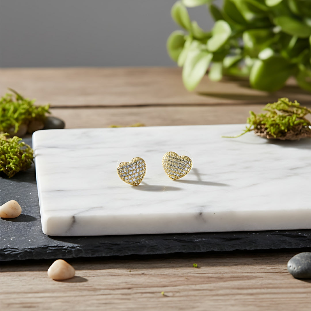 Heart Shaped CZ Stud Earrings