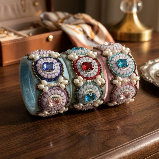 Royal Blue Gemstone Embellished Handmade Bracelet with Pearls