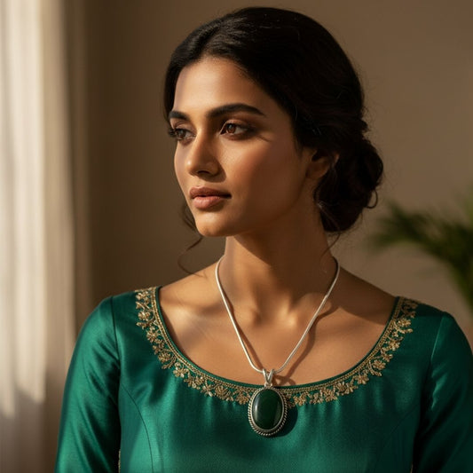 Emerald Green Oval Pendant Necklace