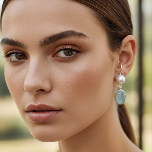 Silver Pearl & Aqua Chalcedony Drop Earrings