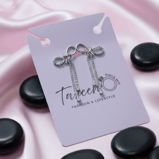 Silver Bow Dangle CZ Earrings