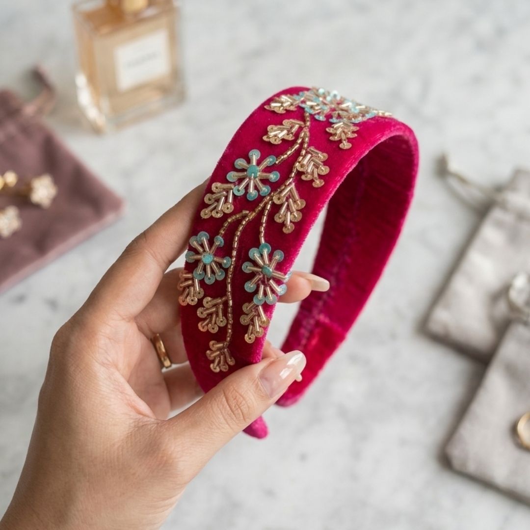 Handmade Premium Velvet Hairband with Sequin & Star Embellishment