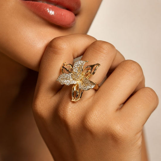 18KT Gold-Plated Stone-Studded Adjustable Finger Ring