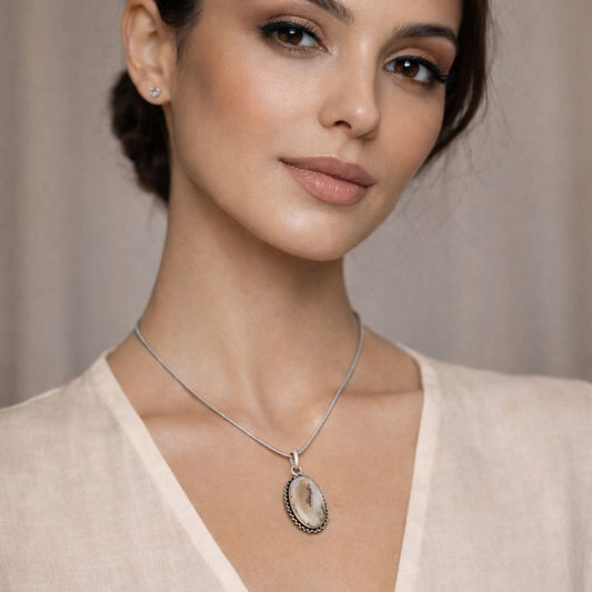 Ivory White Oval Pendant Necklace