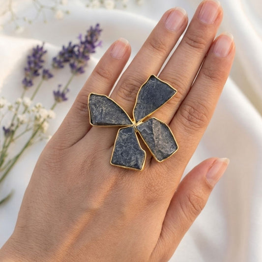 Midnight Slate Petal Ring in Gold Vermeil