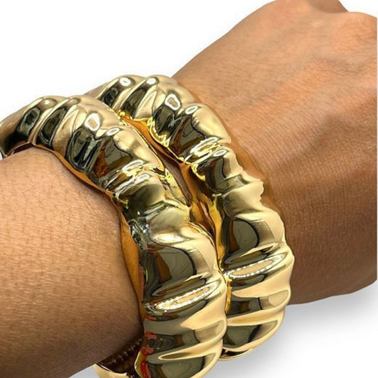 Rippled Gold Plated Statement Cuff Bracelet
