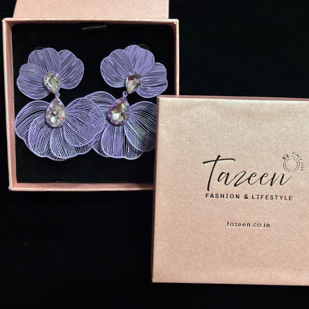 Lavender Floral Statement Earrings for Women – Lightweight Party Wear Earrings for Girls