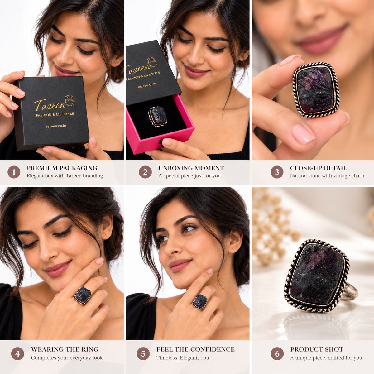 Rustic Black Druzy Gemstone Ring in Antique Rose Gold Finish