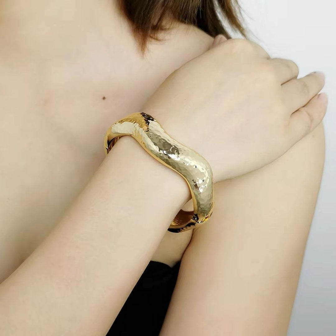 Wavy Hammered Gold Plated Cuff Bracelet