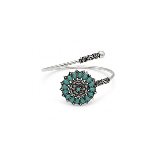 German Silver Sunflower Bracelet – Antique Oxidized Floral Bangle