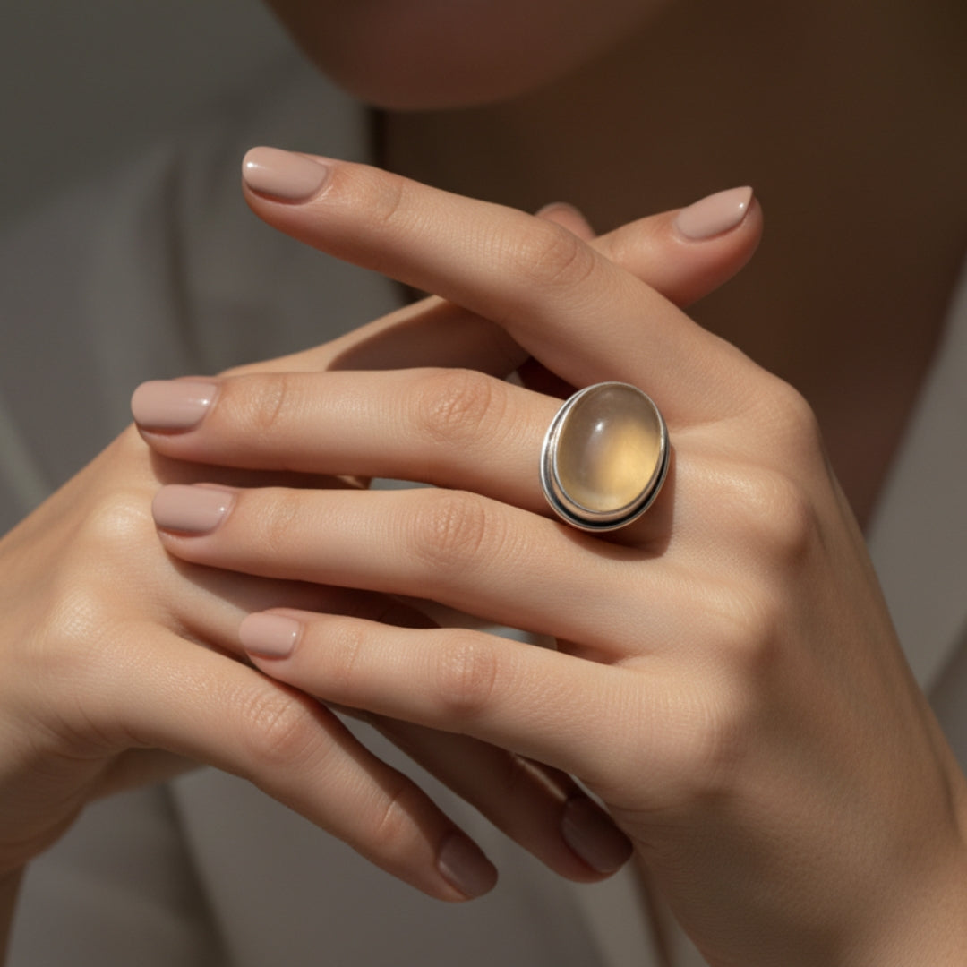 Oxidized Silver Statement Ring with Oval Stone