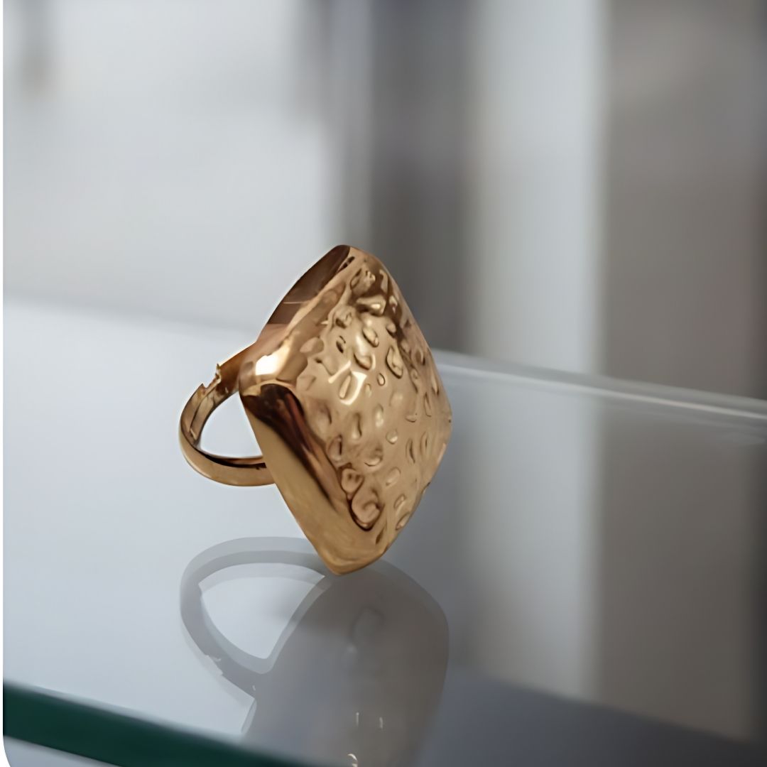 Textured Square Statement Ring for Women – 18K Gold Plated