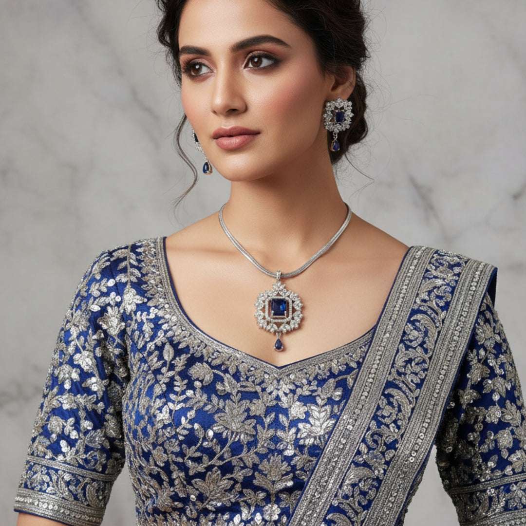 Royal Blue American Diamond Necklace Set