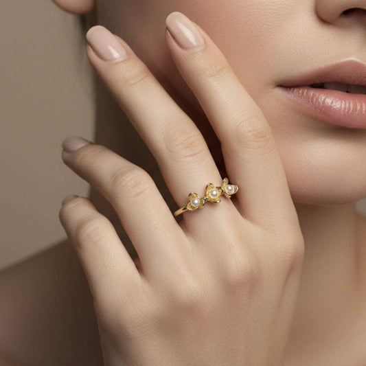 Dainty Floral Pearl Wrap Ring