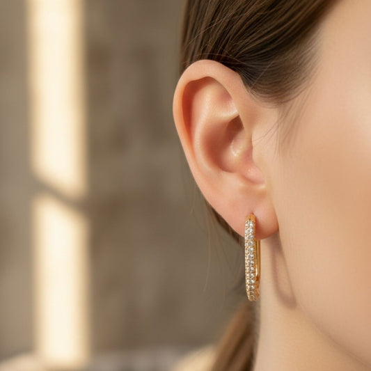 Gold Plated CZ Square Hoop Earrings Set | Anti-Tarnish