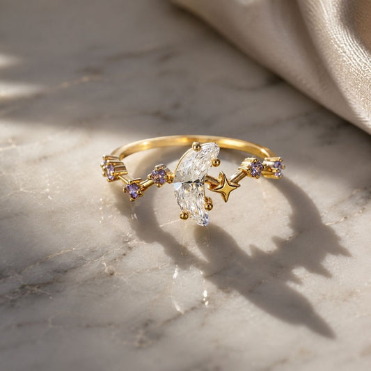 Gold Plated Crescent Star Ring