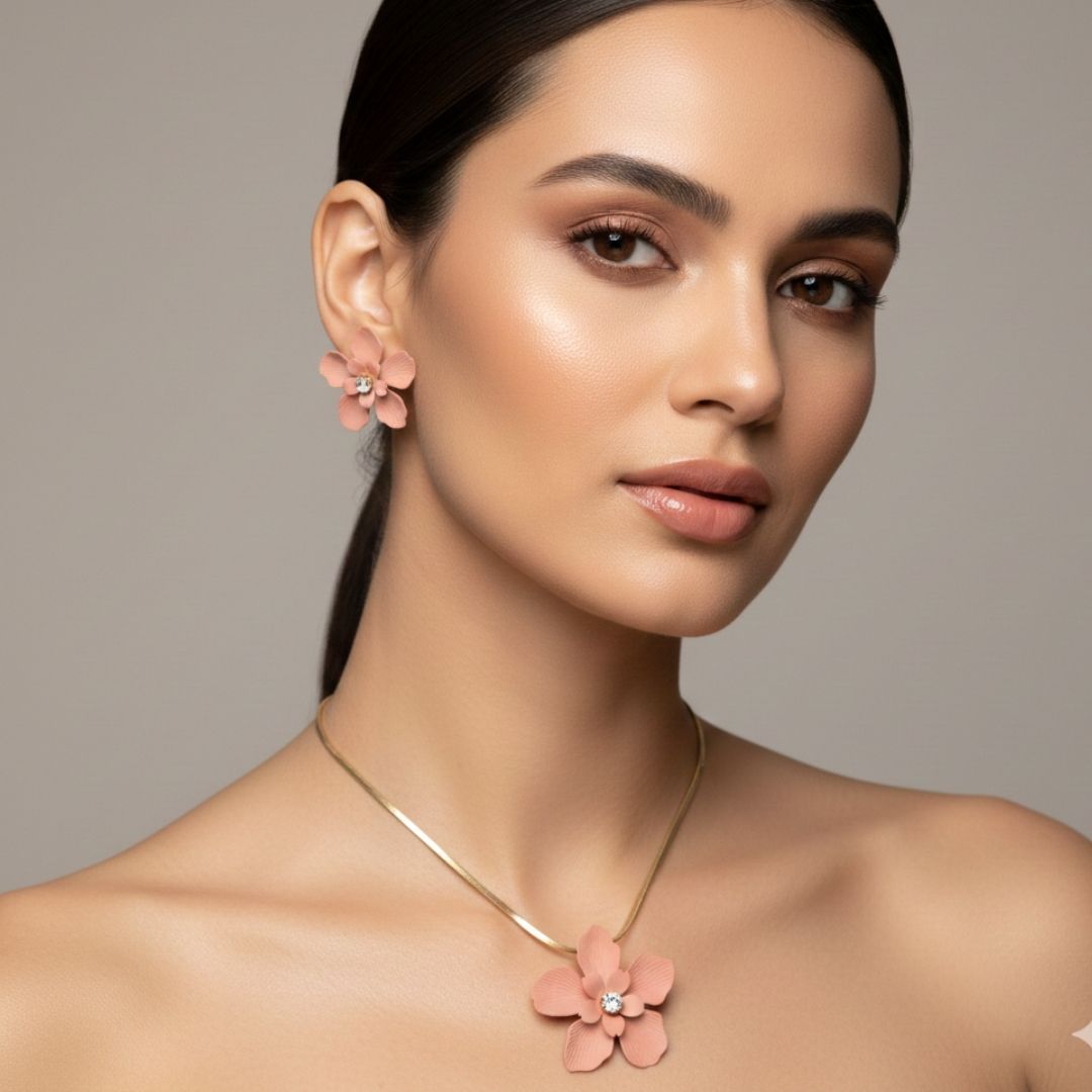 Blush Pink Floral Necklace & Earring Set
