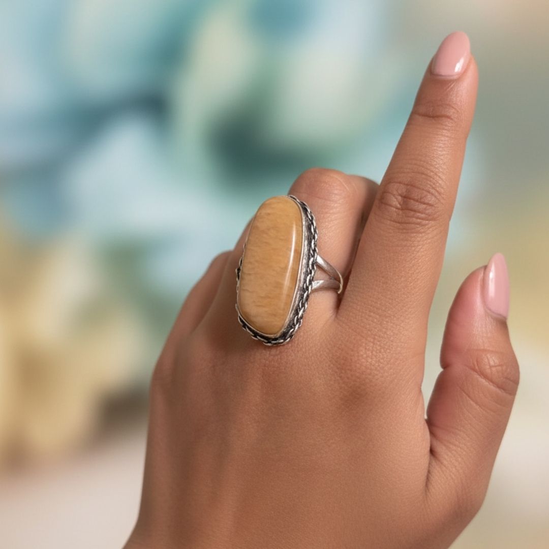 Handcrafted Natural Stone Ring with Oxidised Silver Finish