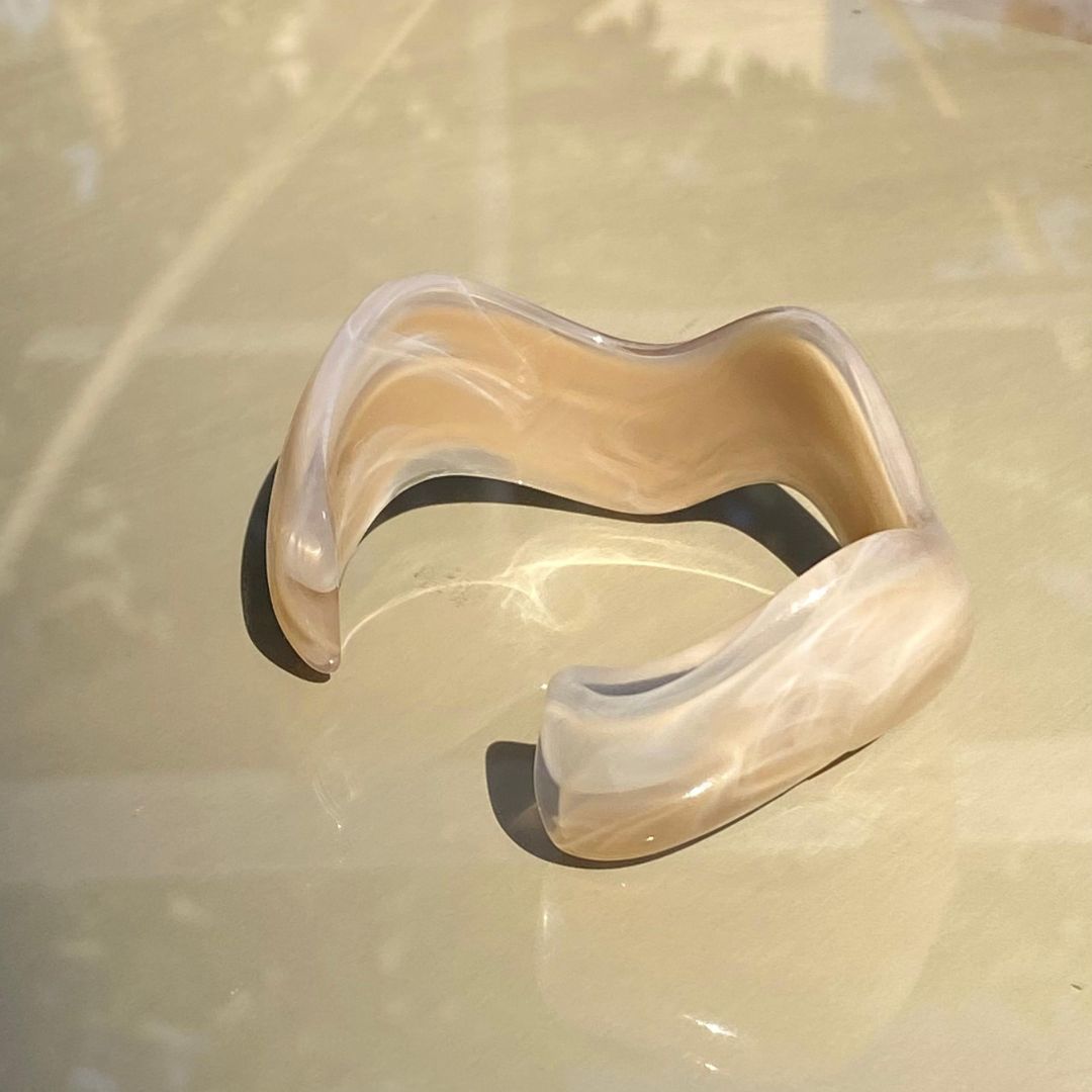 Blush Pink Resin Wave Bangle Bracelet for Women – Minimal Cuff